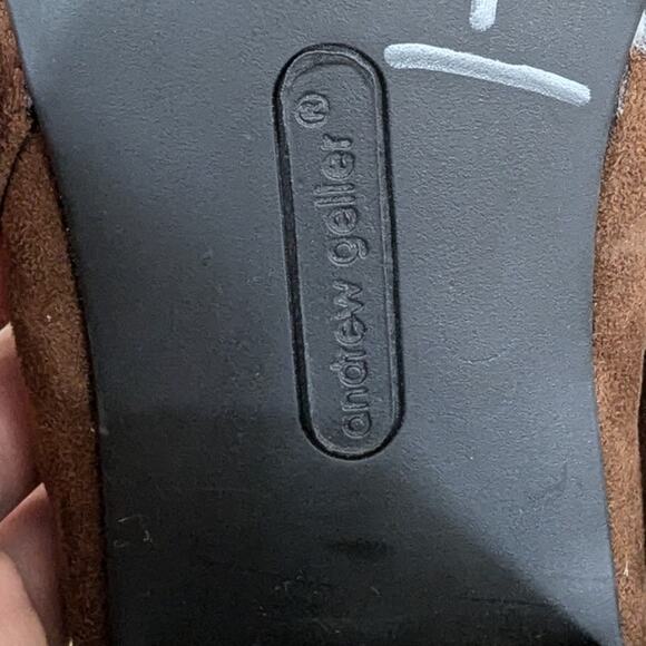 Andrew Geller Spinda Peep Toe Ankle Booties Embroidered Brown Faux Suede 11 M - Picture 9 of 11